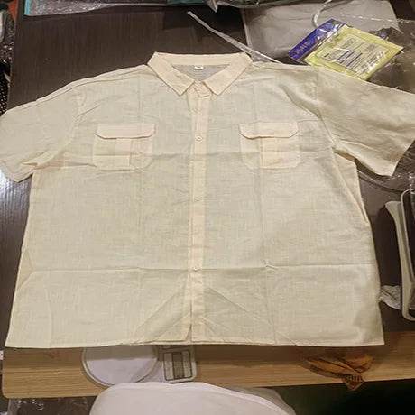 Shirts for Men Handmade Shirt Man Double Pocket Shirt Short Sleeve Men Shirt Linen Shirts for Men Men Cotton Shirt Short Sleeve - AIAZ