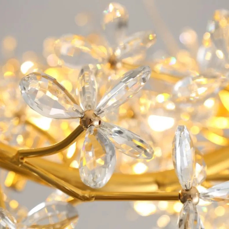 Modern Ceiling Chandelier Light Gold Crystal for Living Room Bedroom Transparent Flower Chandelier Indoor Lights Home Decor