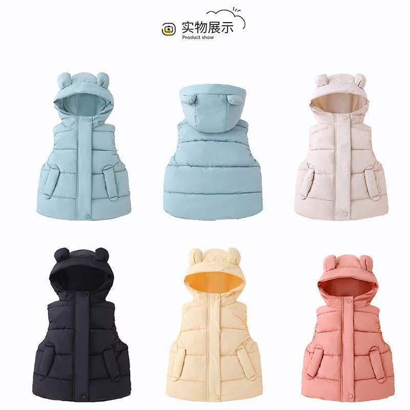 Fashion Boys Girls Hooded Warm Down Vests Autumn Winter Kids Clothing Baby Jacket Waistcoat 2023 New Children Zipper Vests