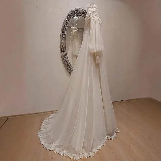 Fashion Chiffon Appliques Muslim Wedding Dresses Long Sleeve High Neck Bridal Gown Arabic Dubai Vestidos De Novia Customized - AIAZ