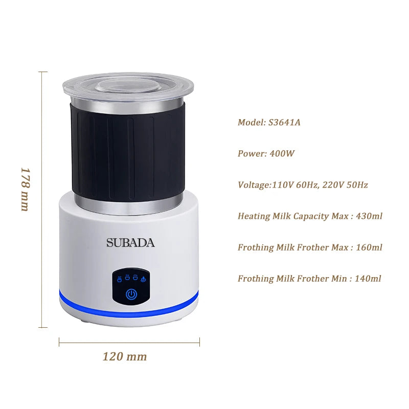 SUBADA Home Appliances 4 in 1 Electric Milk Frother Large Capacity Electric Milk Steamer for Hot and Cold Milk Froth Warmer