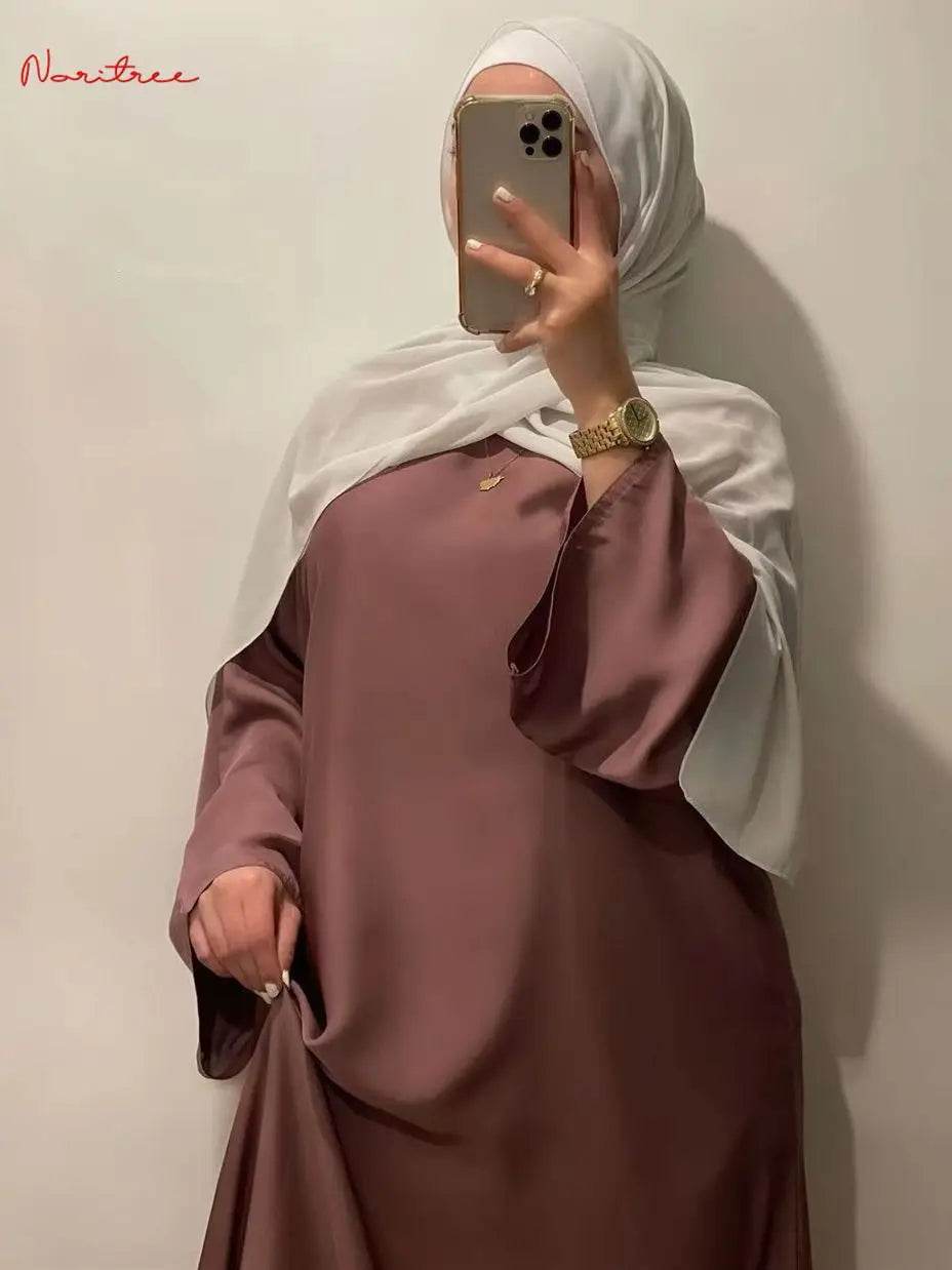 Fashion Sliky Djellaba Muslim Dress Dubai Full Length Flare Sleeved Soft Abaya Dubai Turkey Muslim Islam Robe WY921 - AIAZ