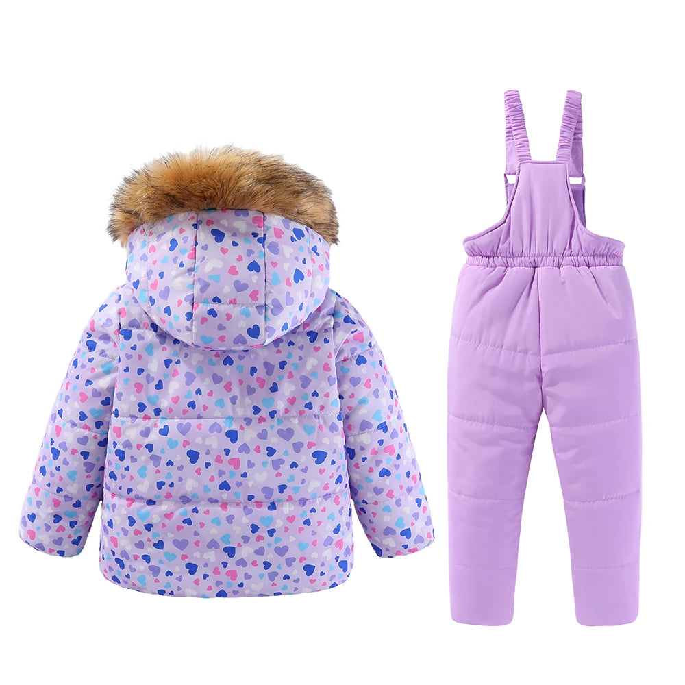 4-8T Kids Girls Ski Suits Hooded Snowboard Coats Children Winter Warm Pant Outdoor Sportwear Thick Cotton Snowboard Skiing Suit