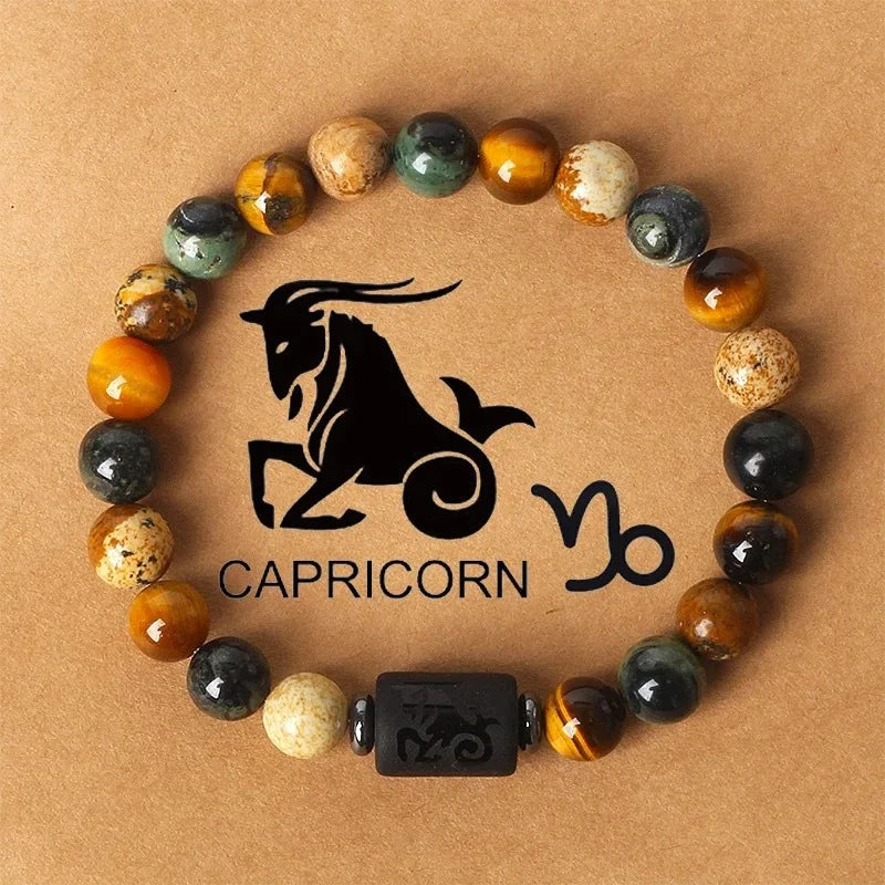12 Constellation Natural Stone Beads Tiger Eye Stone Bracelets For Men Women Zodiac Signs Bracelet Aries Taurus Charm Bracelet
