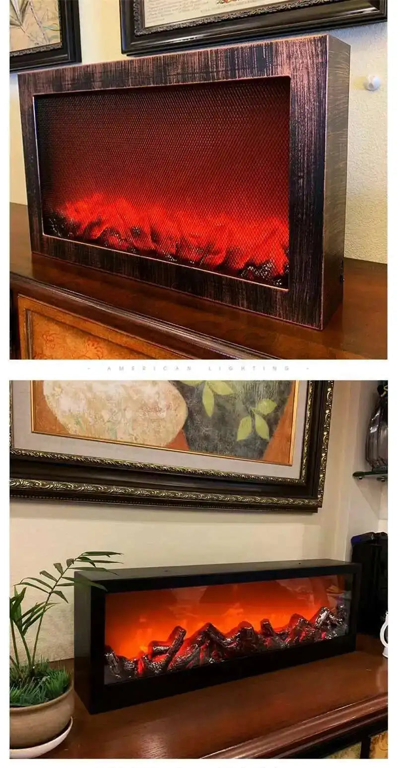 3D Simulated Fireplaces Flame Lamp Fake Firewood Fireplace European Decoration Ornaments Light Living Room TV Cabinet Fireplace