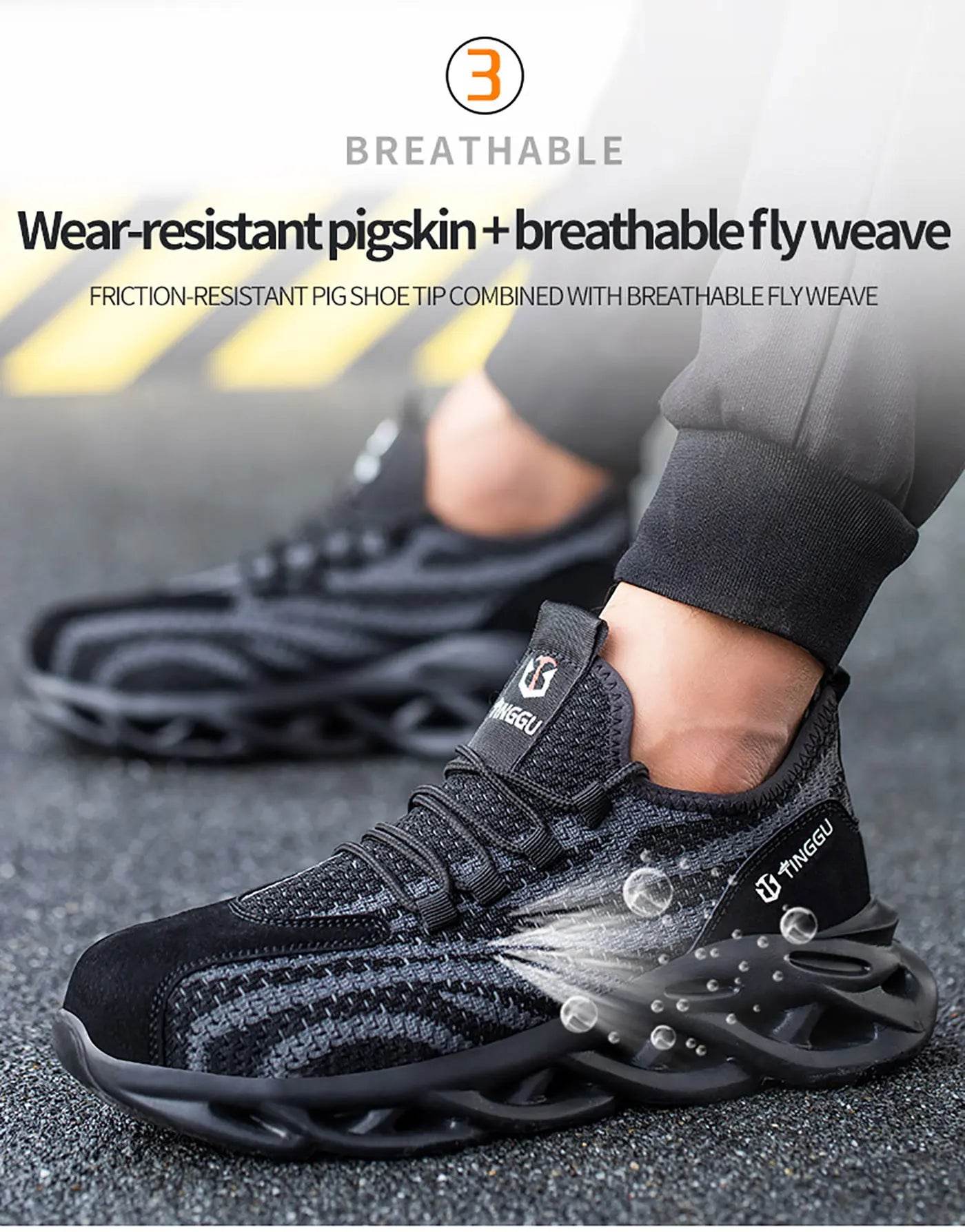 Men's safety shoes are anti impact, anti puncture, soft, comfortable, breathable, anti slip, and wear-resistant work shoes - AIAZ