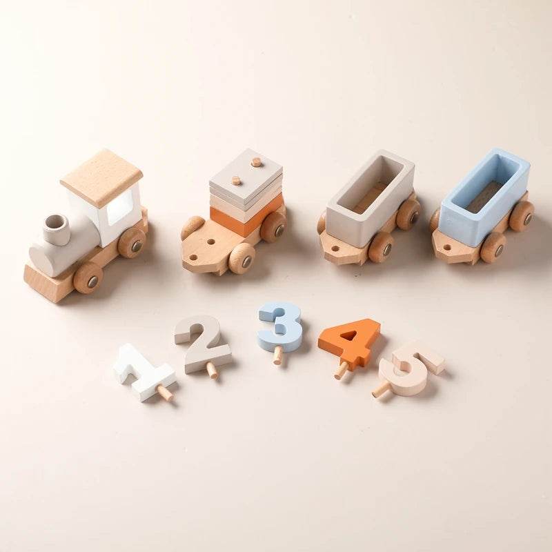 Wooden Train Birthday Toy Montessori Toys Baby Educational Toys Wooden Trolley Baby Learning Toys Number Of Wood Baby's Toys - AIAZ