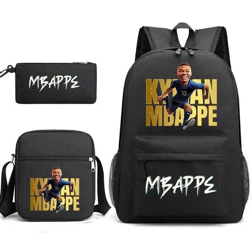 Football Star Children Backpack Large-capacity Schoolbag Shoulder Bag Pencil Case Three-piece Schoolbag Primary School Students - AIAZ