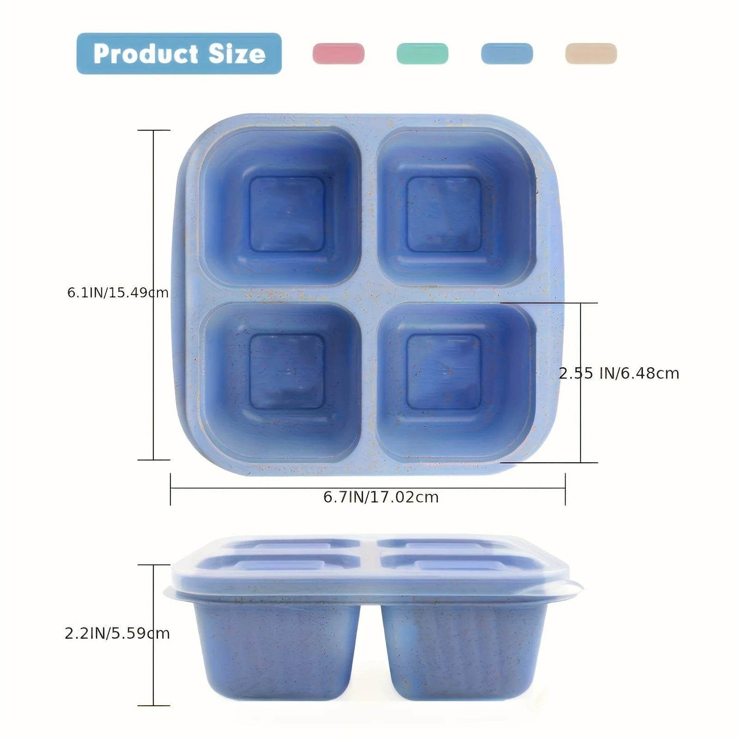 Premium Wheat Straw Bento Box - 4-Compartment Lunch Container with Clear Lid, Dishwasher Safe for School/Office/Travel - AIAZ