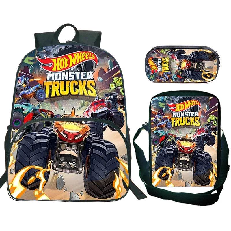 Hot Wheels Let's Race Print Backpack 3pcs Set Boys Girl Child School Bookbag Large Capacity Student Backpack Back to School Gift - AIAZ