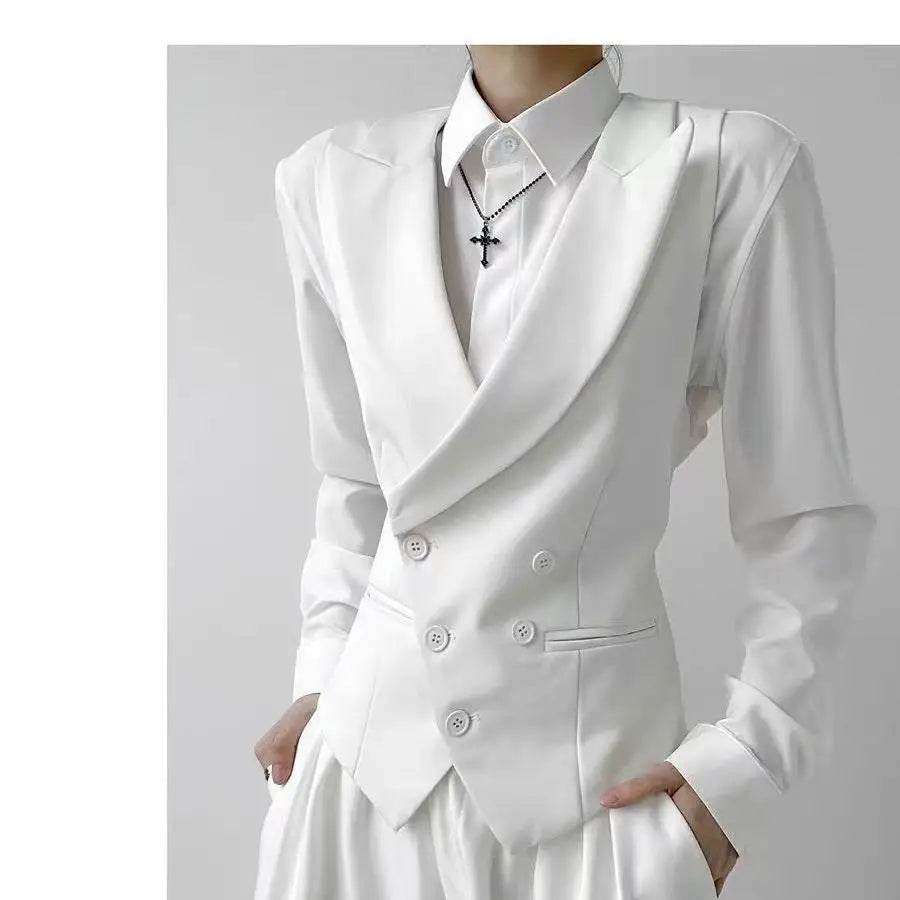 Black suit vest, cool stylish, unisex, high-end, gun collar, slim fit vest for women tank top ropa de hombre sleeveless top - AIAZ