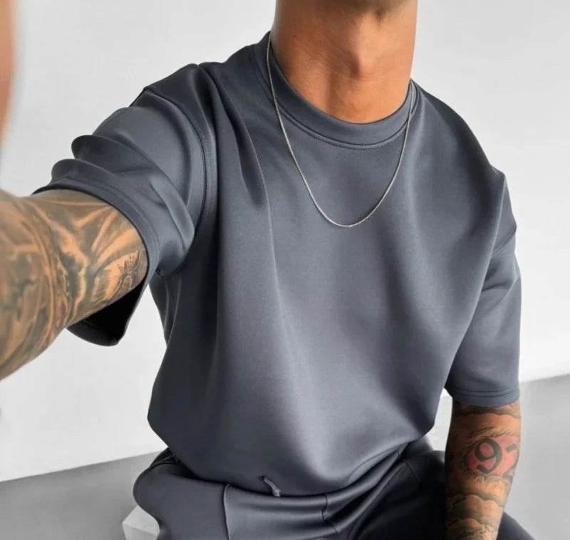 Men 2025 summer fashion sports design sense simple casual solid color quick drying short-sleeved T-shirt trend clothes - AIAZ