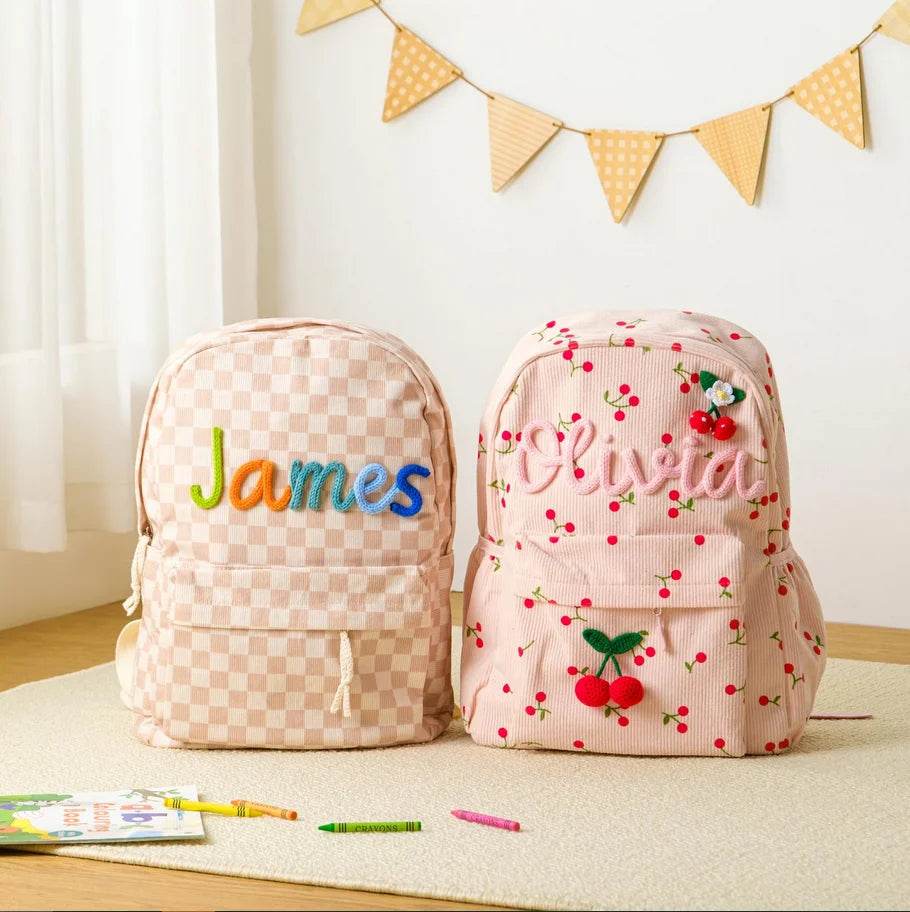 Personalized Kids Backpack & Lunch Bag, First Day of School Gift Bag With Name, Toddler Backpack, Corduroy Bag, Birthday Gift - AIAZ