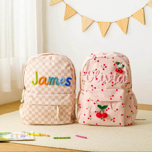 Personalized Kids Backpack & Lunch Bag, First Day of School Gift Bag With Name, Toddler Backpack, Corduroy Bag, Birthday Gift - AIAZ