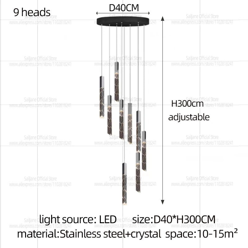Modern LED Living Room Pendant Light Staircase Pendent Lamp Doublelayer Attic Spiral Long Ceiling Lamp Villa Crystal Chandelier