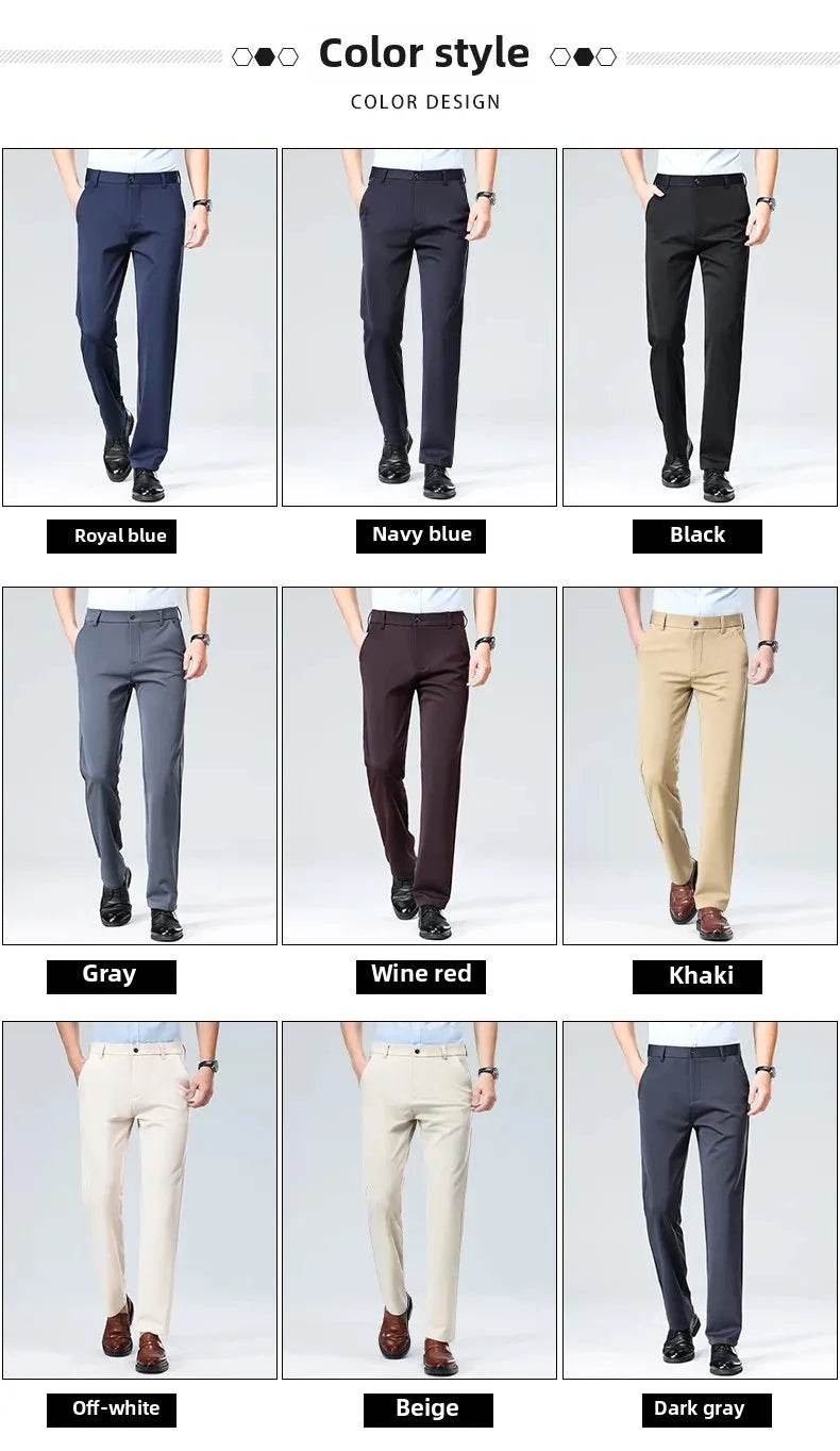Men Suit Pants Light Thin Elastic Slim Fit Dress Pants Business Solid Casual Straight Leg Trouser Men Clothing Oversize 29-42 - AIAZ