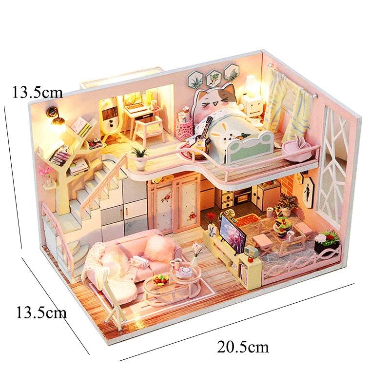 Doll House Kit 3D Wooden Mini DollHouse Assembly Building with Furniture Kit Toys Children's Birthday Gift 3D Puzzle Handmade - AIAZ
