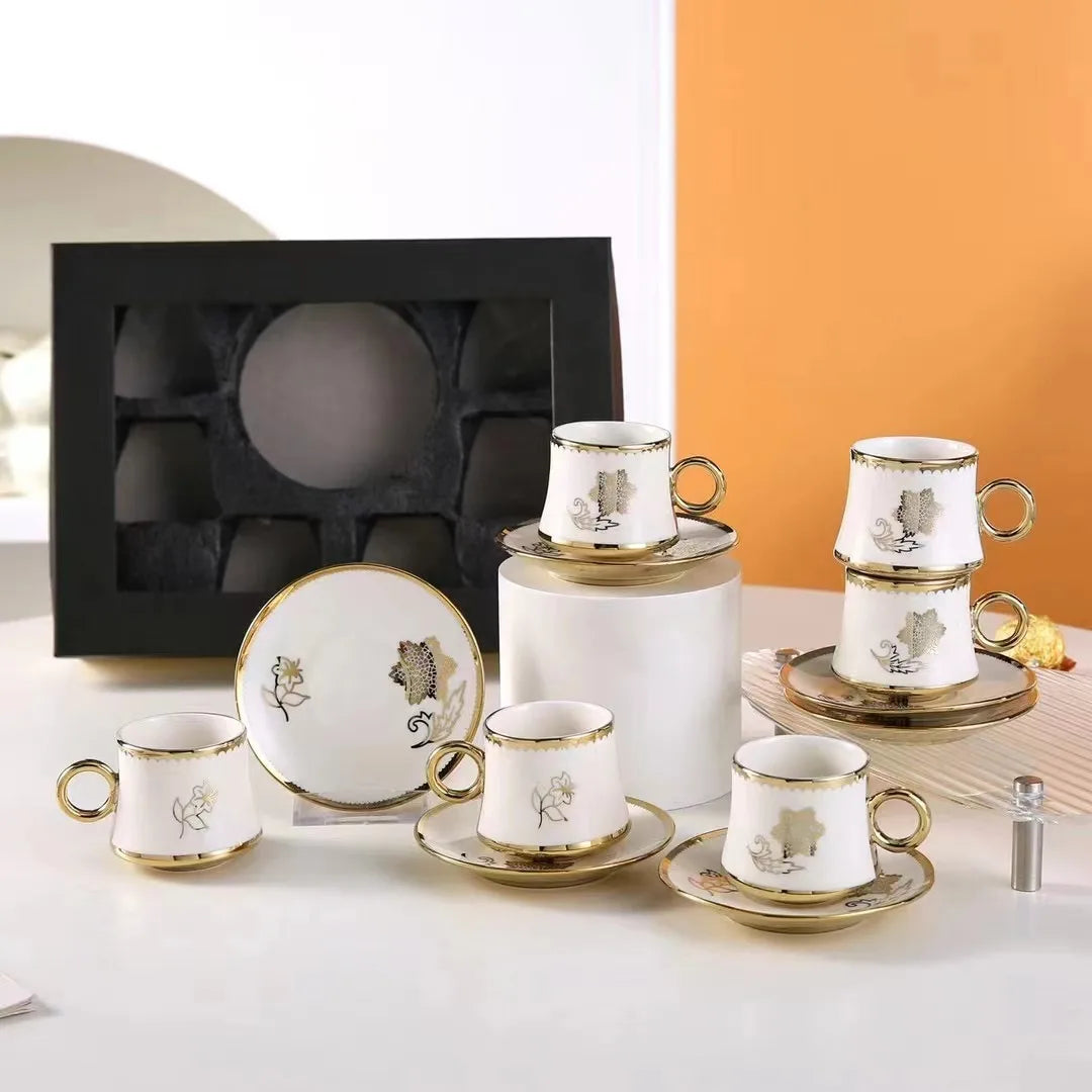 Fashionable European style ceramic coffee cup gold-plated 12 cup dish ceramic cup coffee cup 24 piece set gift box
