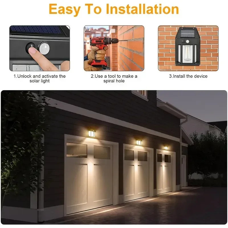 Solar Lights Outdoor Waterproof Solar Porch Lights for Door Patio Yard Outside Decorative Motion Sensor with 3 Lighting Modes
