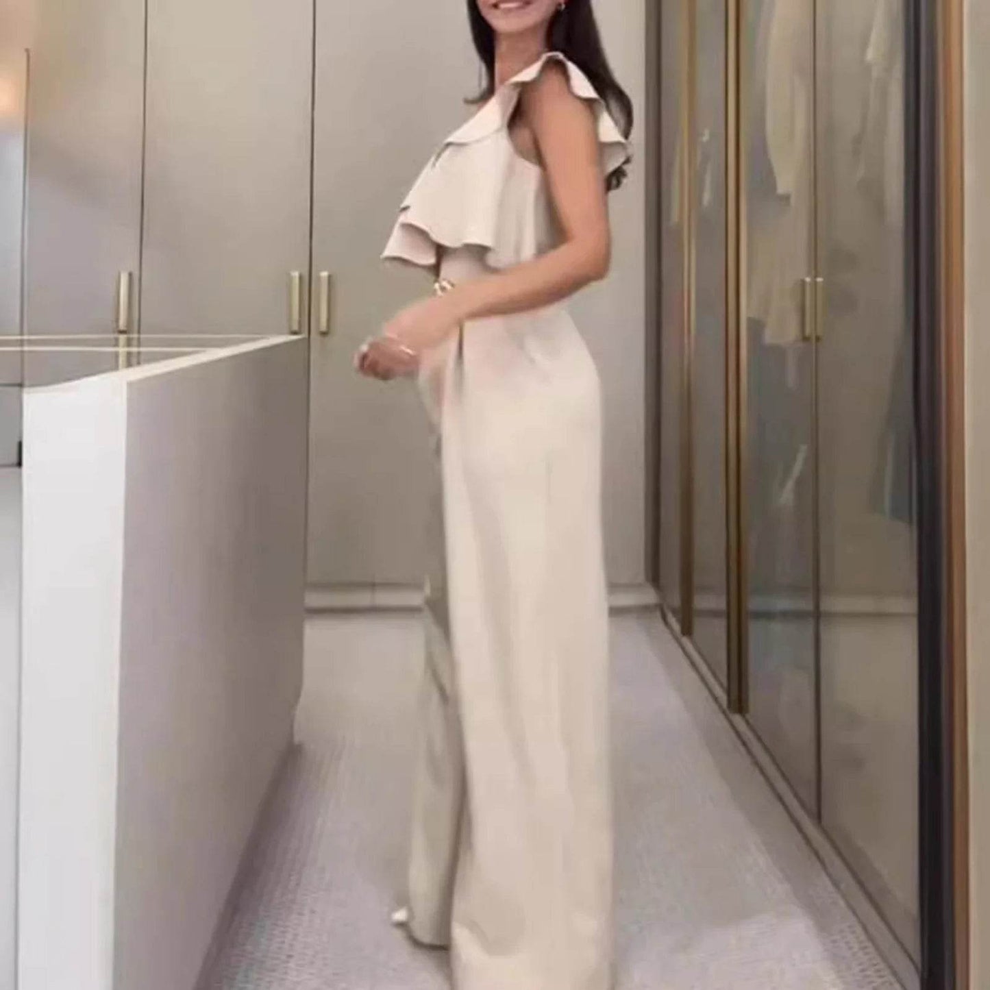 Women Sleeveless Long Jumpsuit 2025 Summer Wide Leg Pant Casual Waisted Tank Rompers Playsuit Office Lady Elegant Pocket Overall - AIAZ