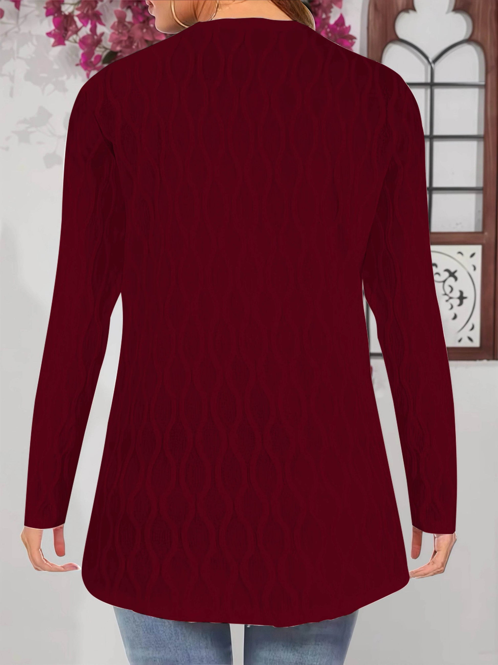 Comfy Fall Cardigan for Women, Casual Elegant Solid Textured Fabric Pocket Front Open Women's Loose Cover Up - AIAZ