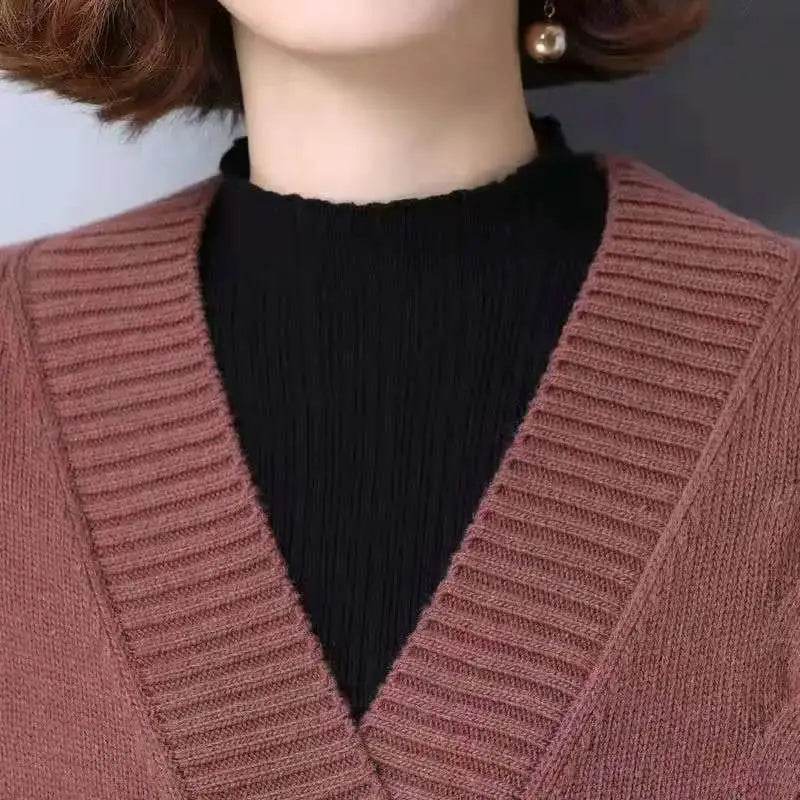 Knitted cardigan women's mid length westernized top autumn and winter new Korean version loose sweater age reducing jacket women - AIAZ