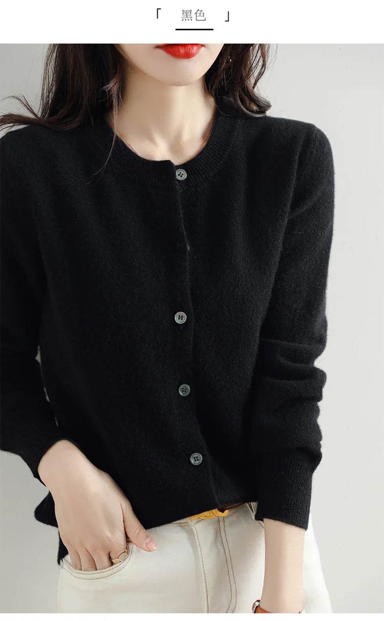 Knitted Cardigan Women's Sweater Autumn And Winter 2022 New Solid Color Coat Round Neck Short Long Sleeve Loose Korean Fashion - AIAZ