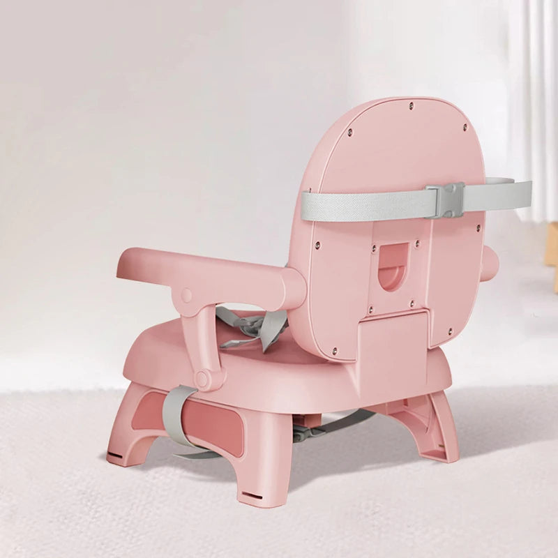 Foldable Baby Dining Chair - Adjustable Height Portable Highchair with Anti-Slip Base & Safety Harness for Home/Restaurant Use