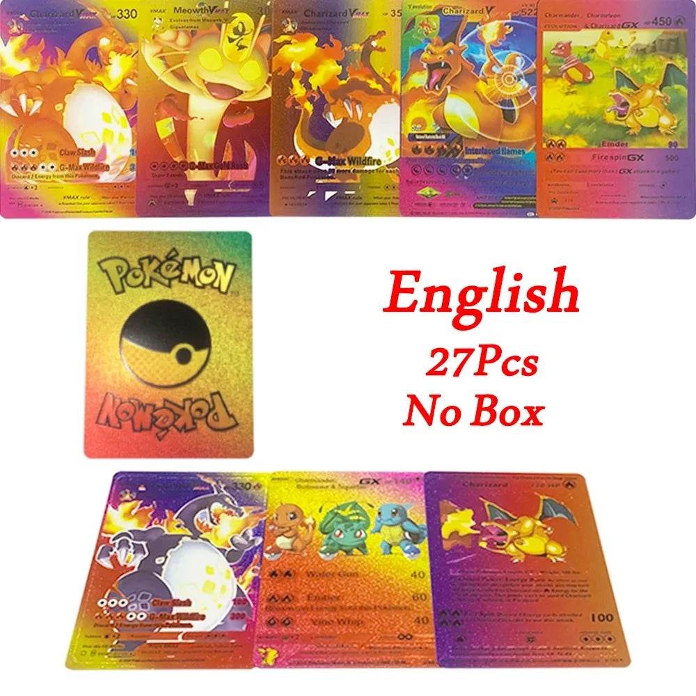 27-110pcs Pokemon Cards Pikachu Gold Silver Black Colorful Vmax GX Vstar Spanish English French German Collection Card Toys Gift - AIAZ