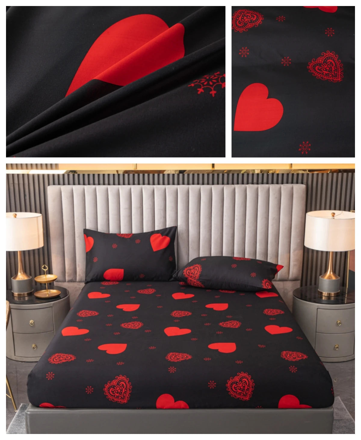 100% Polyester 3pcs Printed Sanding Fitted Sheet and pillowcases Set Elastic Band Around Mattress Cover King Size Bed Cover