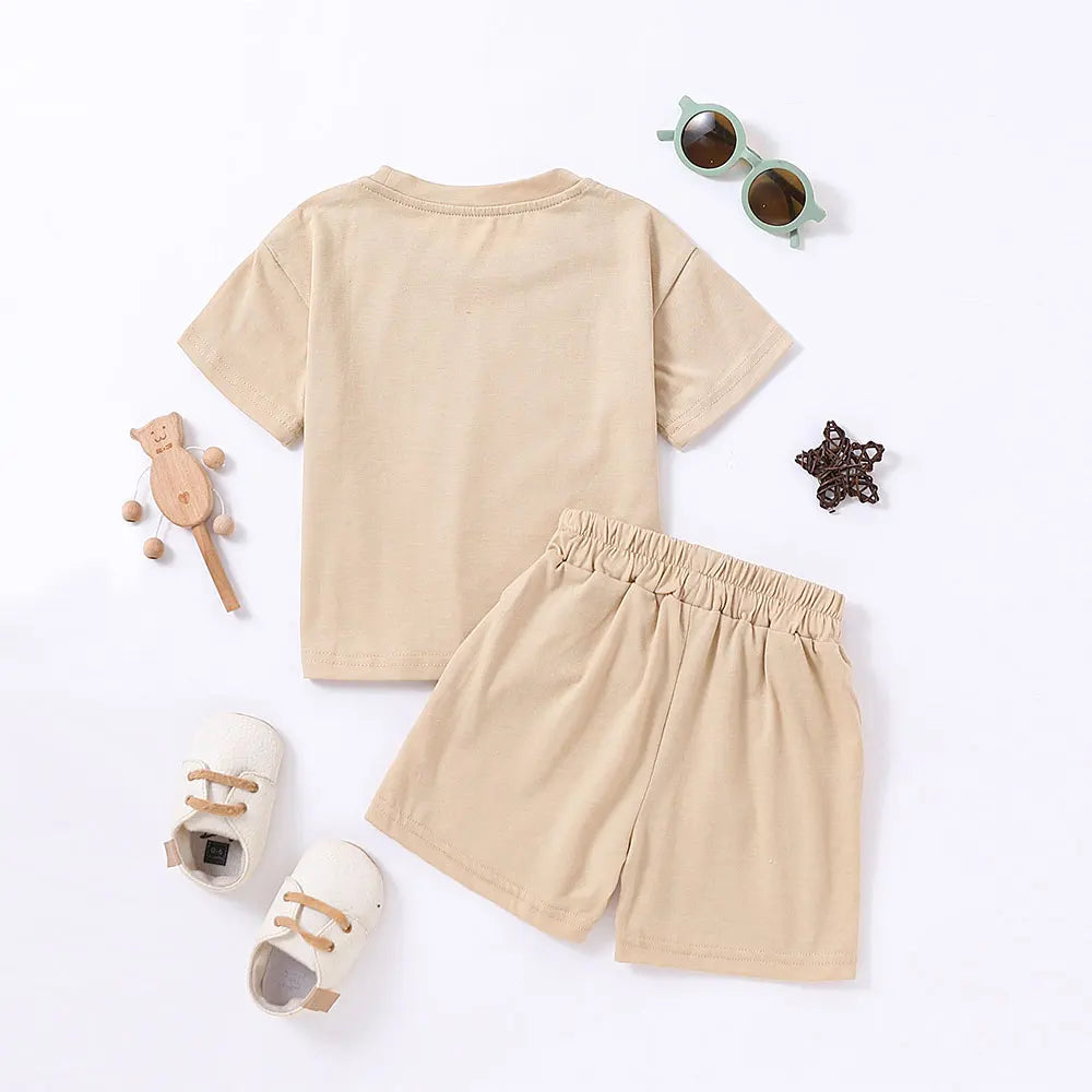 Summer Cotton Toddler 2pcs Boys Girls Printed Round Neck Top + Shorts Set Comfortable Skin-friendly Casual Clothing 2024 New