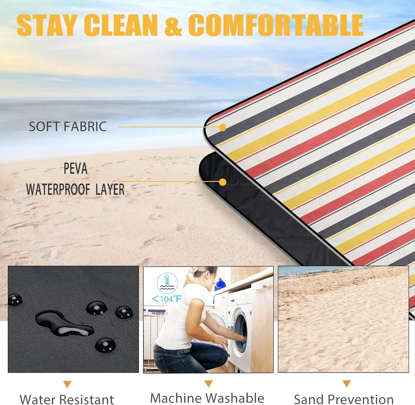 Waterproof Picnic Blanket with Carry Strap for Beach Mat or Family Outdoor Camping Party Large Picnic Outdoor Blanket