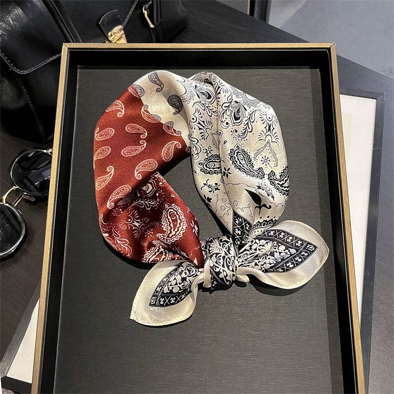 100% Silk Scarf Bandana Women Square Scarves Wrap Kerchief Paisley Mulberry Silk Bag Handle Tie Fashion Luxury Headband Hijab - AIAZ