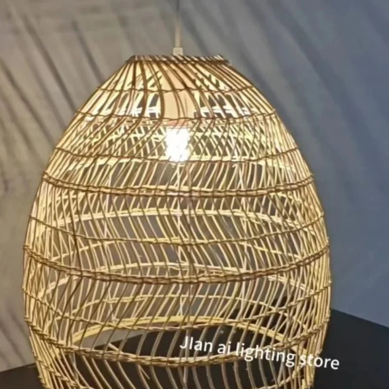 Japanese Style Wooden Woven Handmade Pendant Lights Restaurant Bedroom Study Room Chandelier Pastoral Rattan Tatami Chandeliers