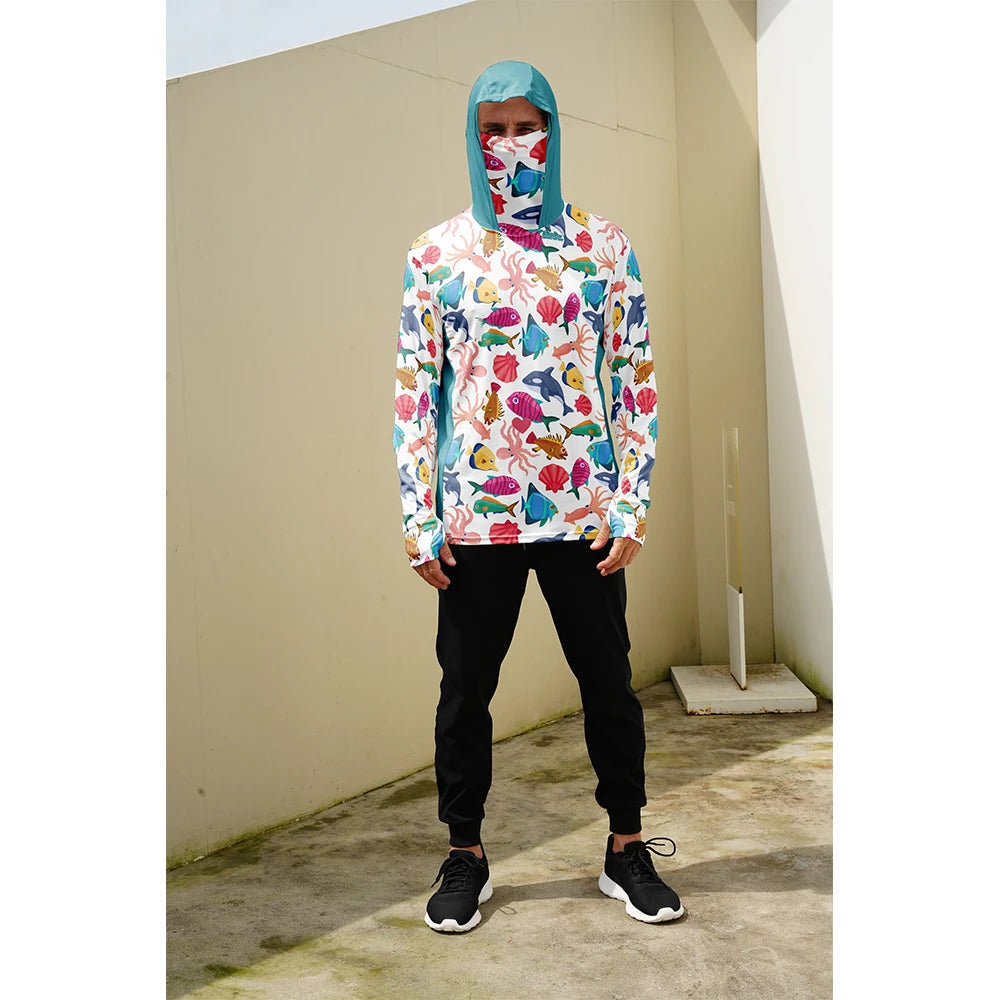 Fishing Shirts Long Sleeve Hoodie UPF 50+ T-shirt Tops Sun Protection Jersey Men's Face Mask Fishing Clothes
