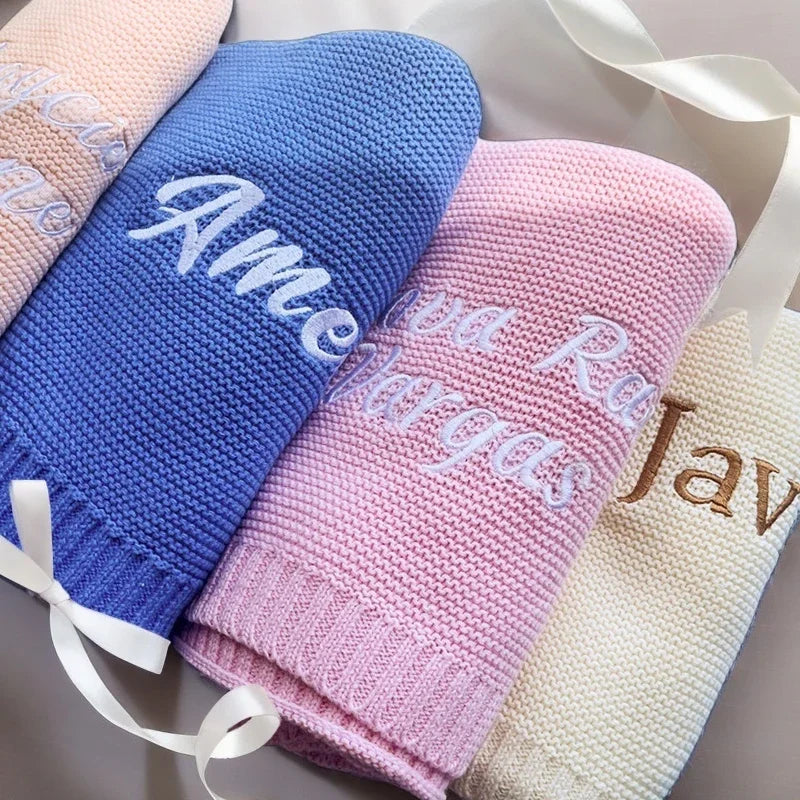 Personalized Name Baby Knitted Blanket Set Infant Cotton Blanket with Soft Comforter Toy&Percifer Baby Shower Gifts Bith Gift