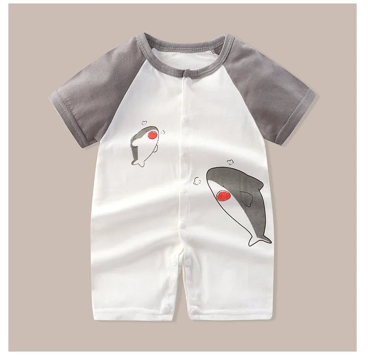 Newborn Clothes Cute Cartoon Dinosaur Tiger Shark Lion Print Strap Comfortable Summer Boys Girl 0-18 Short Sleeved Baby Jumpsuit