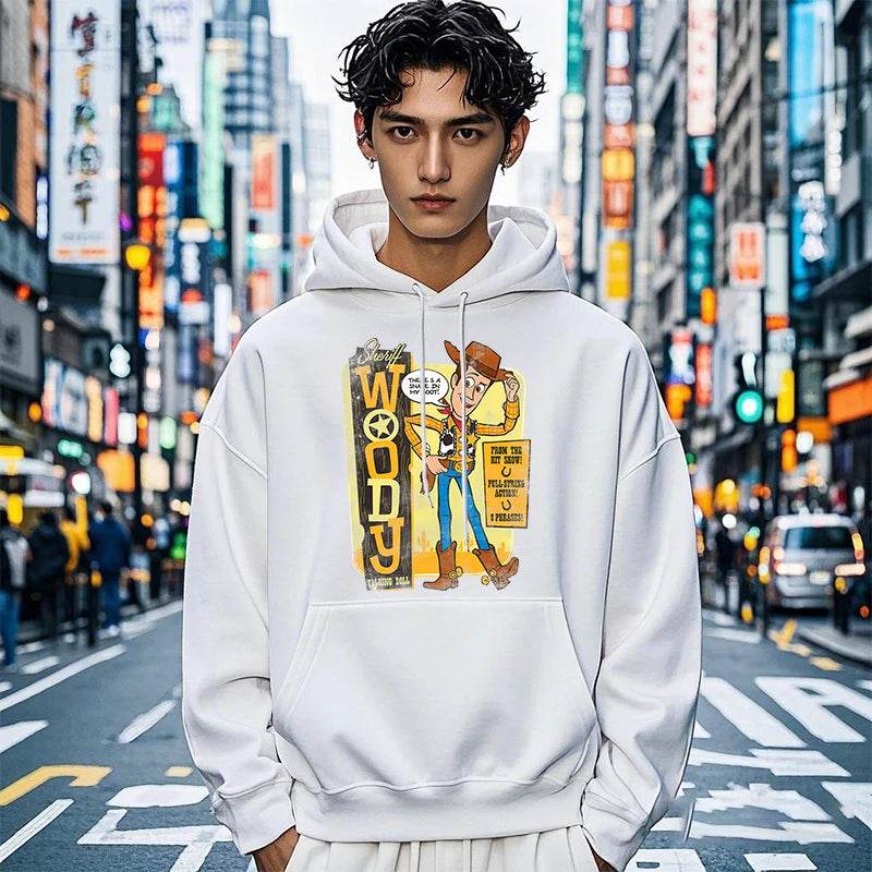Disney Toy Story Woody Print Men's Hoodie Casual Sports Sweater Loose Top - AIAZ