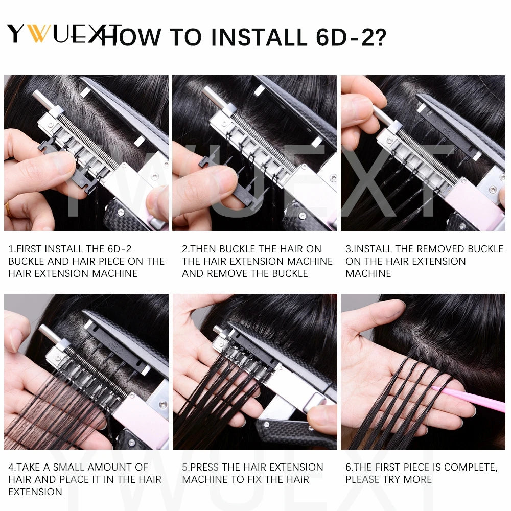 YWUEXT Dark Brown 2# 6D Hair Extensions Straight 16"-24" Machine Remy Human Hair Micro Rings 5 pins 6D 2 Hair
