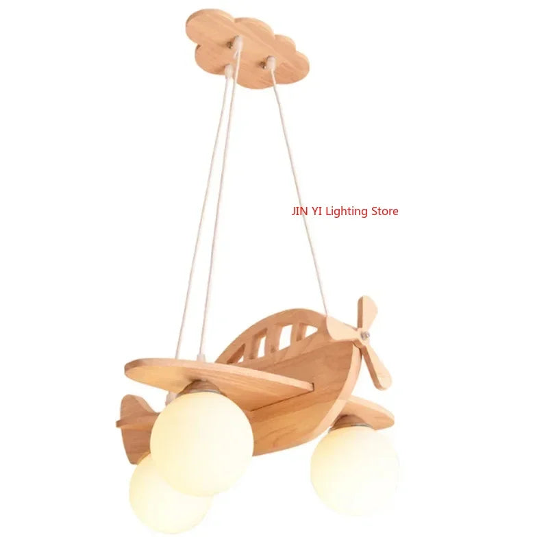 Wooden Handmade Aircraft Hanging Pendant Lights For Bedroom Children Room Decor Suspension Lamps Excluding Light Bulbs
