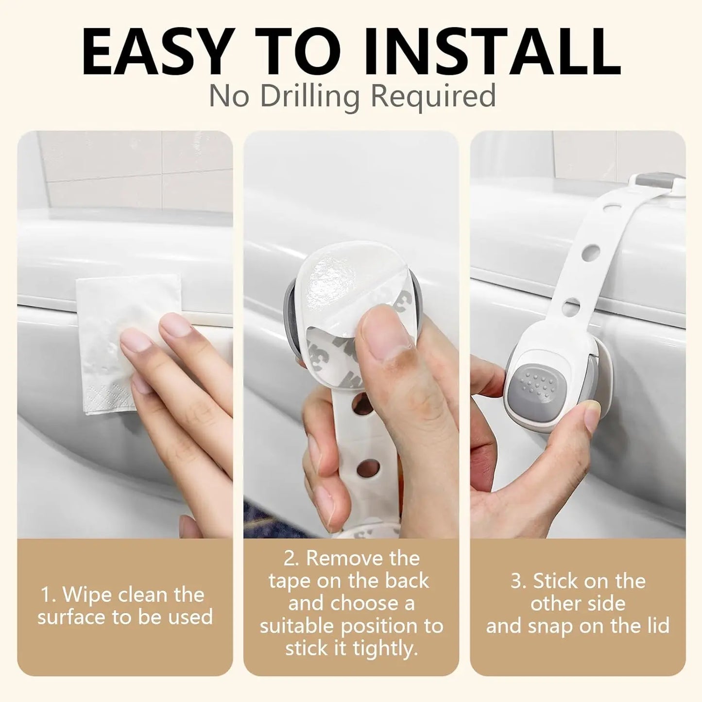 Baby Proof Toilet Lock - Child Safety Cabinet Locks for Toilet Seat, Drawers, Fridge, Doors | Easy Install with Strong 3M Adhesi