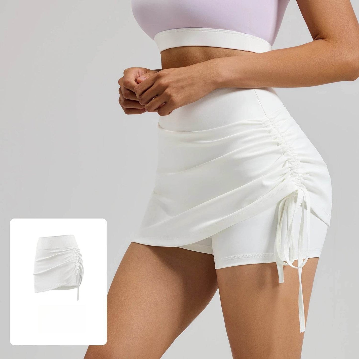 Shirring Sports Skirts with Safety Trousers for Women High Elastic Fashion Casual Fitness Skirts Fake Two Pieces Yoga Skirts - AIAZ