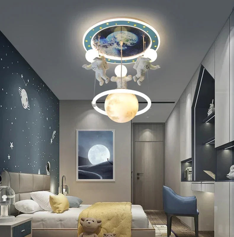 Hot Selling Creative Astronaut Children's Pendant Lights Cartoon Bedroom Lights  Decorative Lighting Fixtures Tri Colored Light