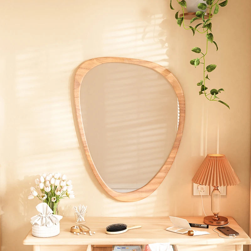 Irregular Wall Mirror Living Room Decoration Modern Girls Mirror Funky Wooden Asymmetrical Bathroom Espelhos Home Decorations