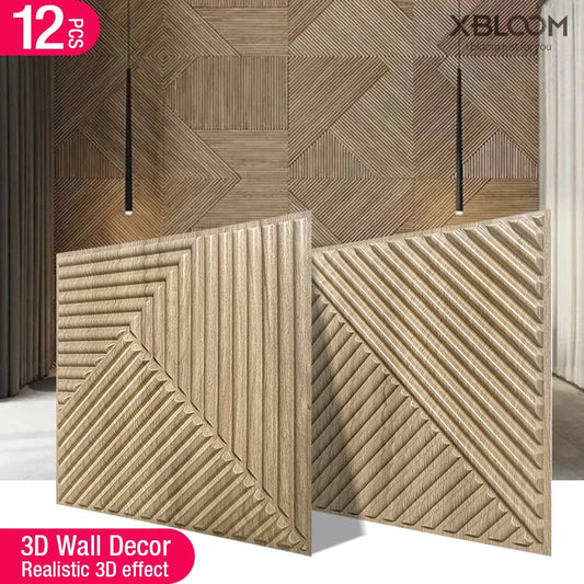 12 Pcs 30cm 3D wall sticker decorative ceiling living room Wood grain wallpaper waterproof 3D Wall panel bathroom kitchen Hotel