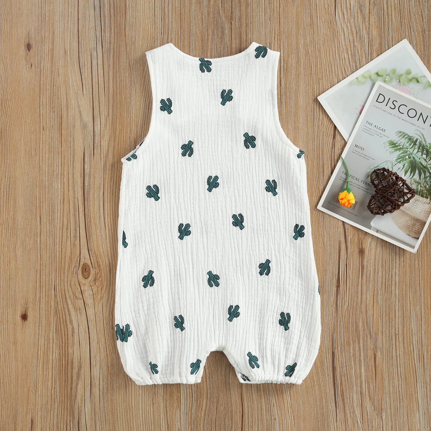 Summer Baby Boys Girls Sleeveless Romper Linen Fabric Cactus Print Playsuits Cotton Muslin Jumpsuits Children Overalls Clothing