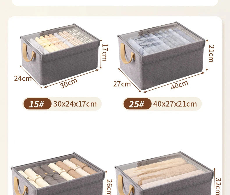 Collapsible Clothing Organizer Folding Clothes Storage Basket with Cover Metal Frame Underwear Storage Box Wardrobe Organizer