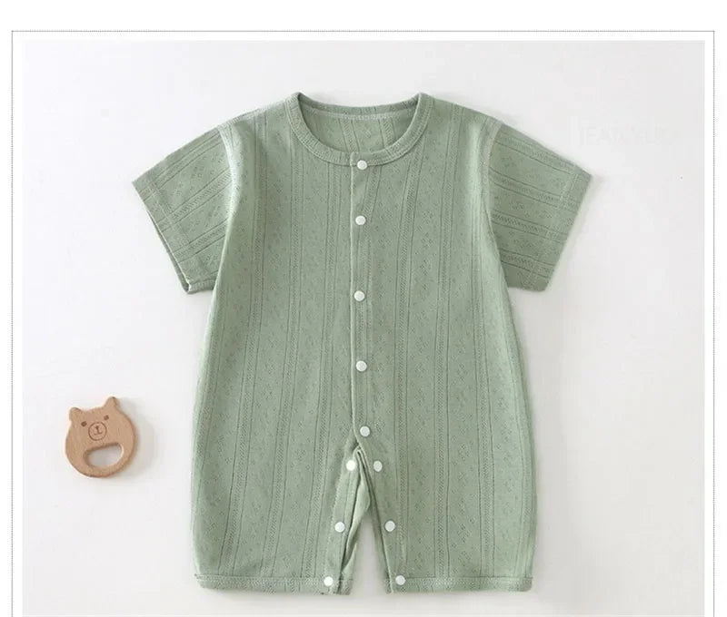 Baby Short Sleeved Jumpsuit Summer Newborn Breathable Mesh Air Conditioning Suit Boys Girls Infant Thin Sleepwear Crawling Suits