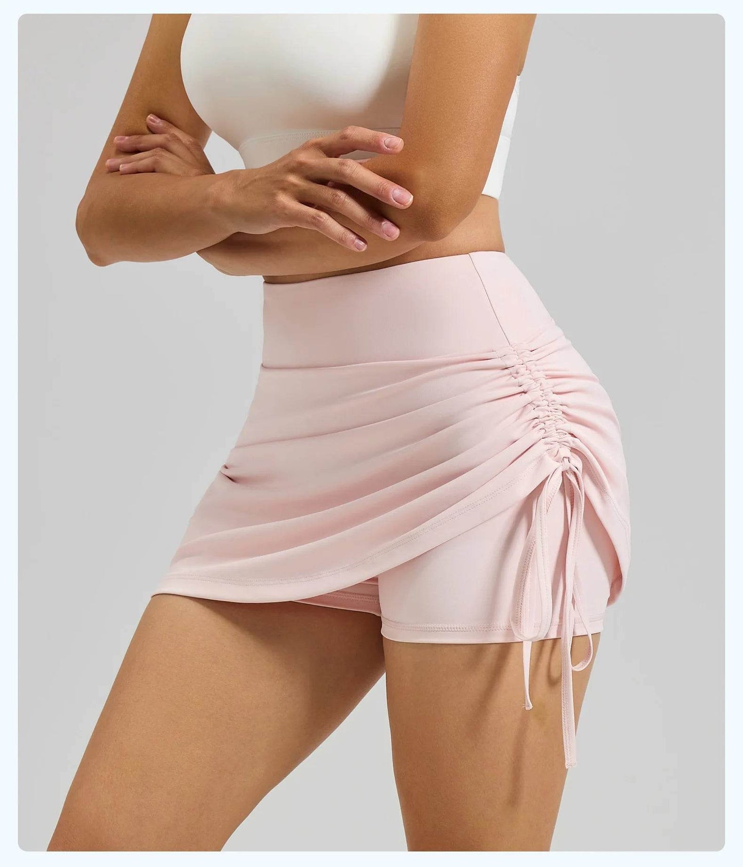 Shirring Sports Skirts with Safety Trousers for Women High Elastic Fashion Casual Fitness Skirts Fake Two Pieces Yoga Skirts - AIAZ