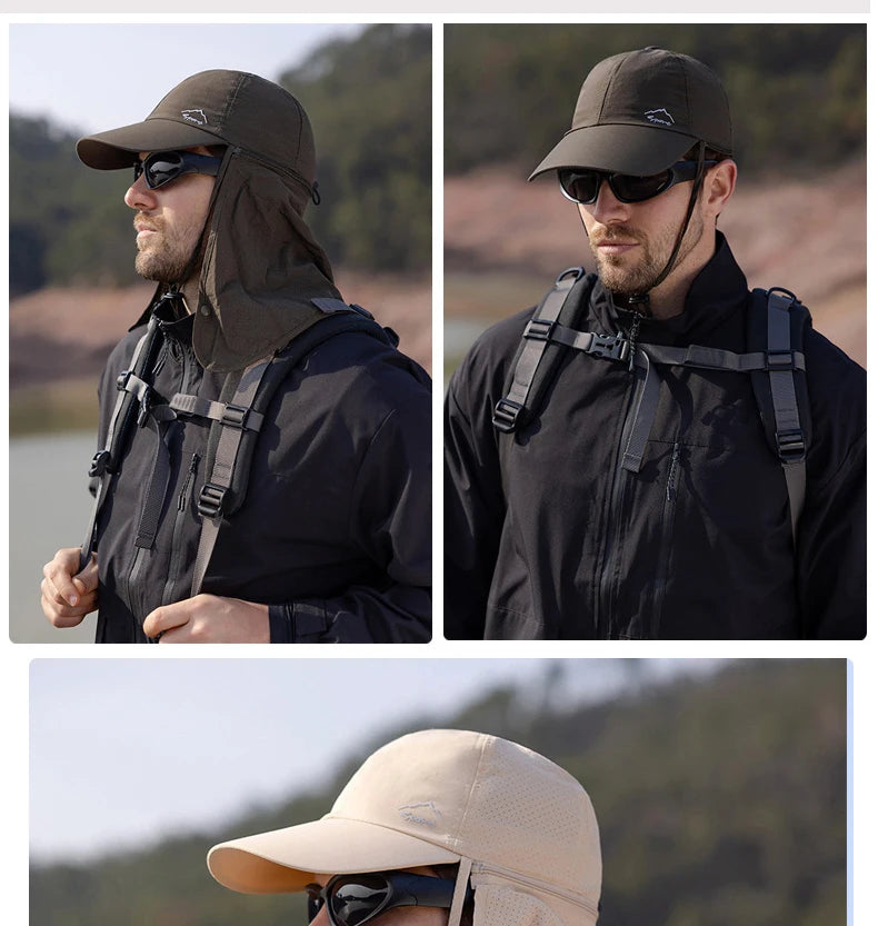 Summer Quick Drying Baseball Caps For Men Women Anti UV Sun Hat Breathable Hiking Fishing Hat Male Outdoor Detachable Shawl Hats